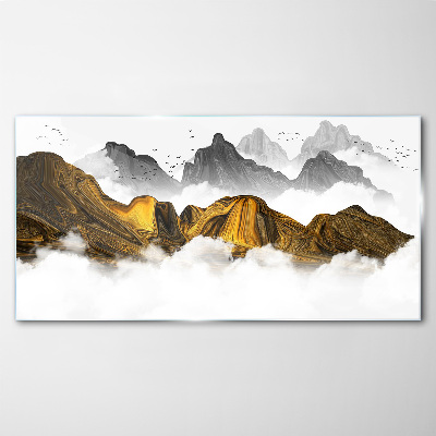 Obraz na Szkle Abstrakcja Góry Mgła Ptaki