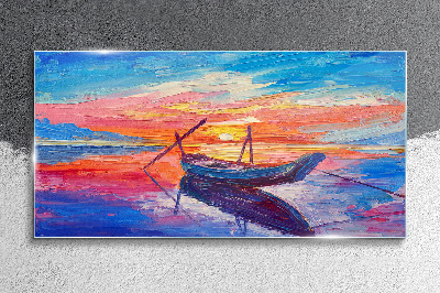 Obraz Szklany łódź zachód słońca