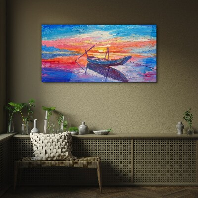Obraz Szklany łódź zachód słońca