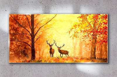 Obraz na Szkle las jesień jelenie