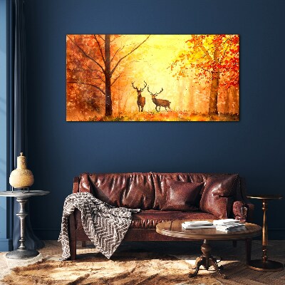 Obraz na Szkle las jesień jelenie