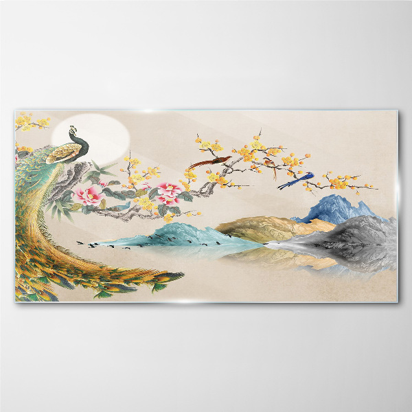 Obraz Szklany Peacock in Blooming Landscape