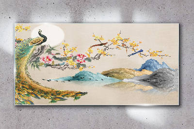 Obraz Szklany Abstrakcja Góry Kwiaty Paw