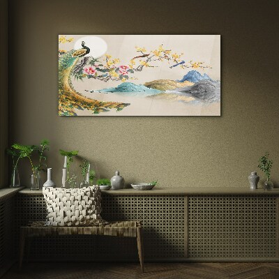 Obraz Szklany Peacock in Blooming Landscape