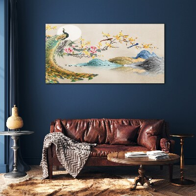 Obraz Szklany Peacock in Blooming Landscape