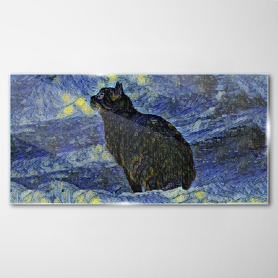 Obraz na Szkle Abstrakcja Kot Noc Gwiazdy