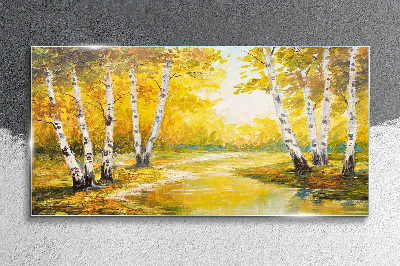 Obraz Szklany malarstwo las drzewa