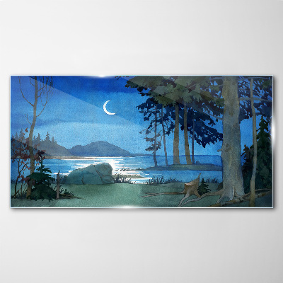 Obraz Szklany malarstwo las morze noc