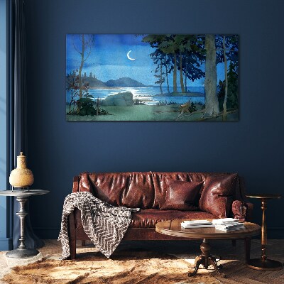 Obraz Szklany malarstwo las morze noc
