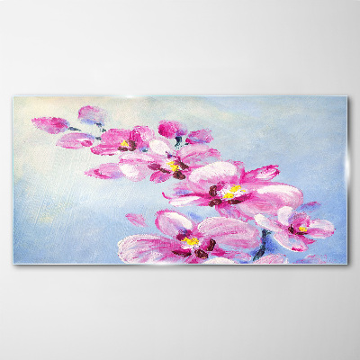 Obraz na Szkle Różowe orchidee na niebieskim tle