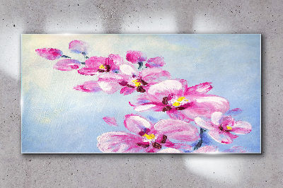 Obraz na Szkle Różowe orchidee na niebieskim tle
