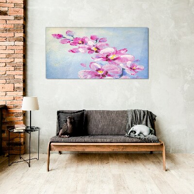 Obraz na Szkle Różowe orchidee na niebieskim tle
