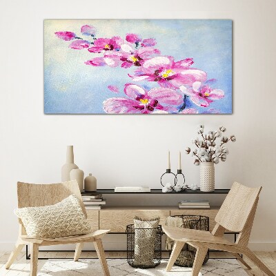 Obraz na Szkle Różowe orchidee na niebieskim tle