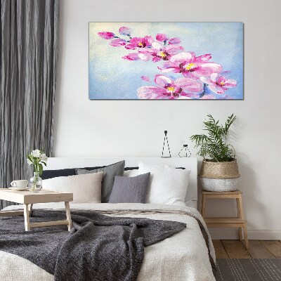 Obraz na Szkle Różowe orchidee na niebieskim tle