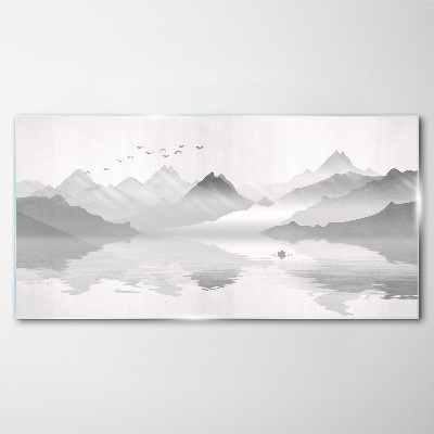 Obraz na Szkle Abstrakcja Jezioro Góry Ptaki