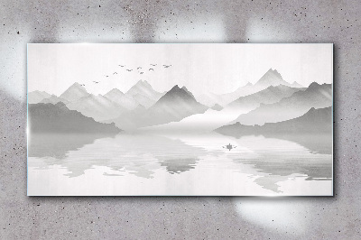 Obraz na Szkle Abstrakcja Jezioro Góry Ptaki