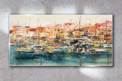 Obraz na Szkle abstrakcja port statki łodzie