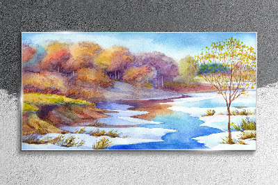 Obraz Szklany Akwarela drzewa rzeka