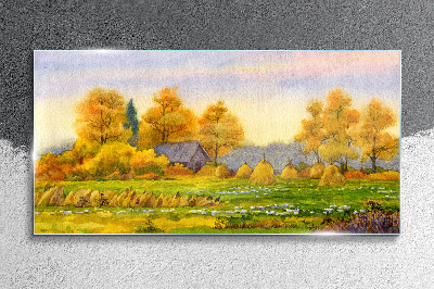 Obraz Szklany Malarstwo jesień wieś