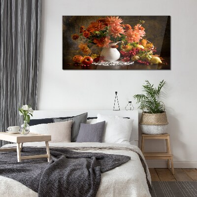 Obraz na Szkle Malarstwo kwiaty owoce