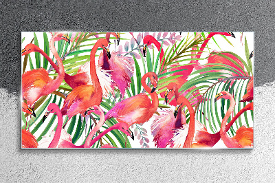 Obraz na Szkle Nowoczesny flamingi liście