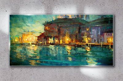 Obraz Szklany Abstrakcja Rzeka Budynki