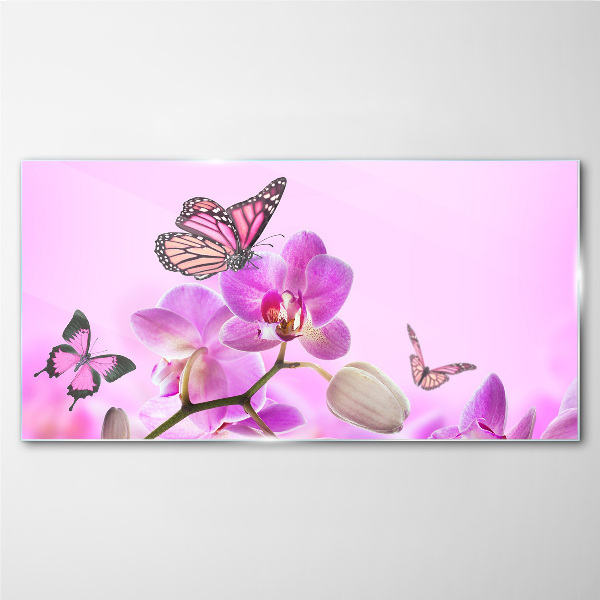 Obraz Szklany Kwiaty Natura Motyl