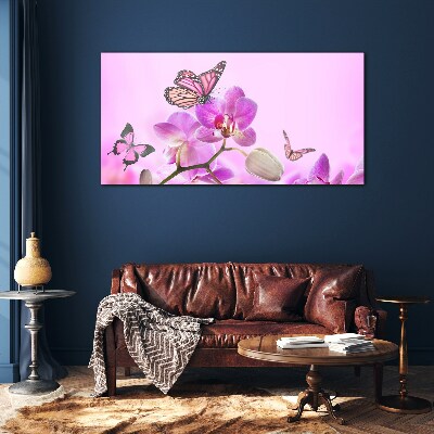 Obraz Szklany Kwiaty Natura Motyl