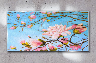 Obraz Szklany Kwiaty magnolii na błękitnym tle