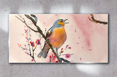 Obraz Szklany gałąź kwiaty zwierzę ptak