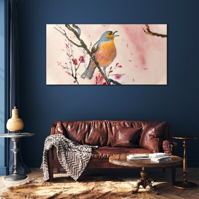 Obraz Szklany gałąź kwiaty zwierzę ptak