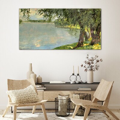 Obraz na Szkle malarstwo jezioro drzewa