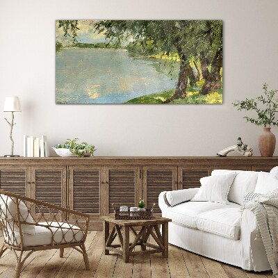 Obraz na Szkle malarstwo jezioro drzewa