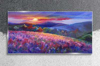 Obraz Szklany Malarstwo góry łąka