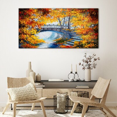 Obraz na Szkle drzewa liście most rzeka