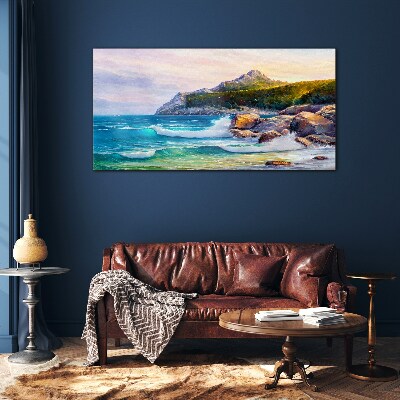 Obraz Szklany Malarstwo las wybrzeże morze