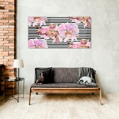 Obraz na Szkle Orchidee na tle czarnych pasków