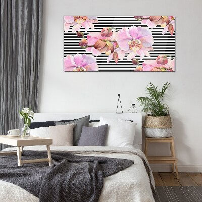 Obraz na Szkle Orchidee na tle czarnych pasków