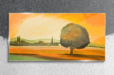 Obraz Szklany Malarstwo krajobraz drzewo