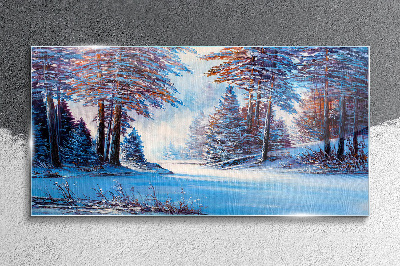 Obraz Szklany Malarstwo Zima Las drzewa