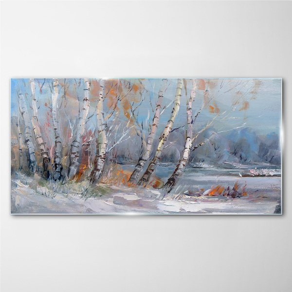 Obraz Szklany malarstwo las drzewa zima