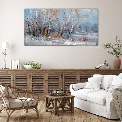 Obraz Szklany malarstwo las drzewa zima