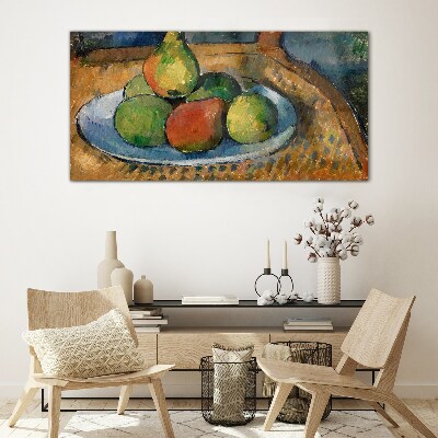 Obraz na Szkle Talerz z owocami na krześle