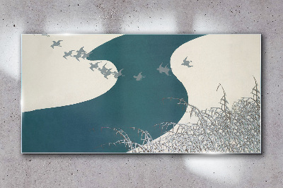 Obraz Szklany Rzeka Zima Śnieg Ptaki