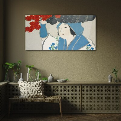 Obraz na Szkle Kobiety Kimono Liście