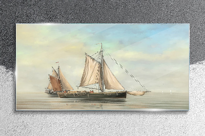 Obraz na Szkle malarstwo morze statki rybak