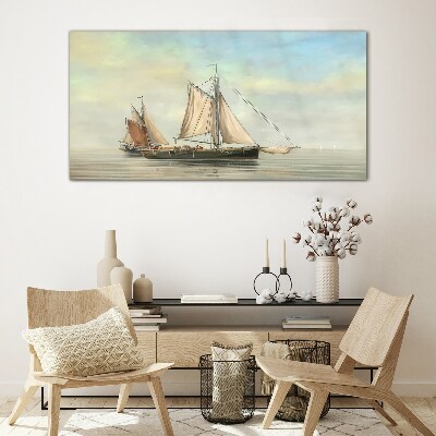 Obraz na Szkle malarstwo morze statki rybak