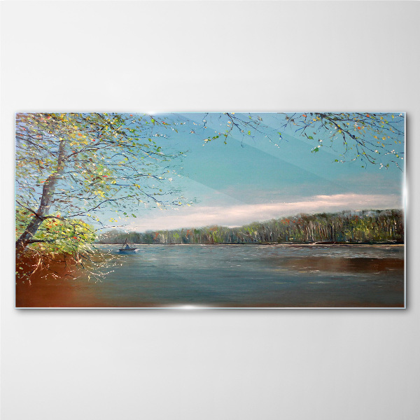 Obraz Szklany łódź woda rzeka drzewa