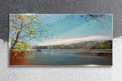 Obraz Szklany łódź woda rzeka drzewa