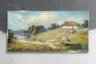Obraz Szklany Wiejska sceneria z rybakami